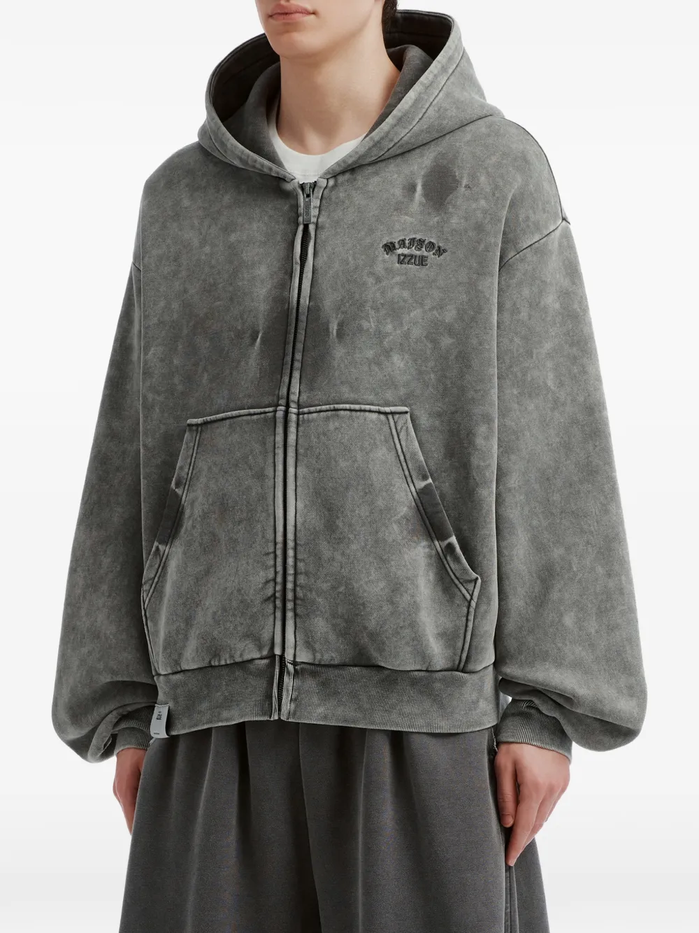 izzue Hoodie met geborduurd logo en acid wassing Grijs