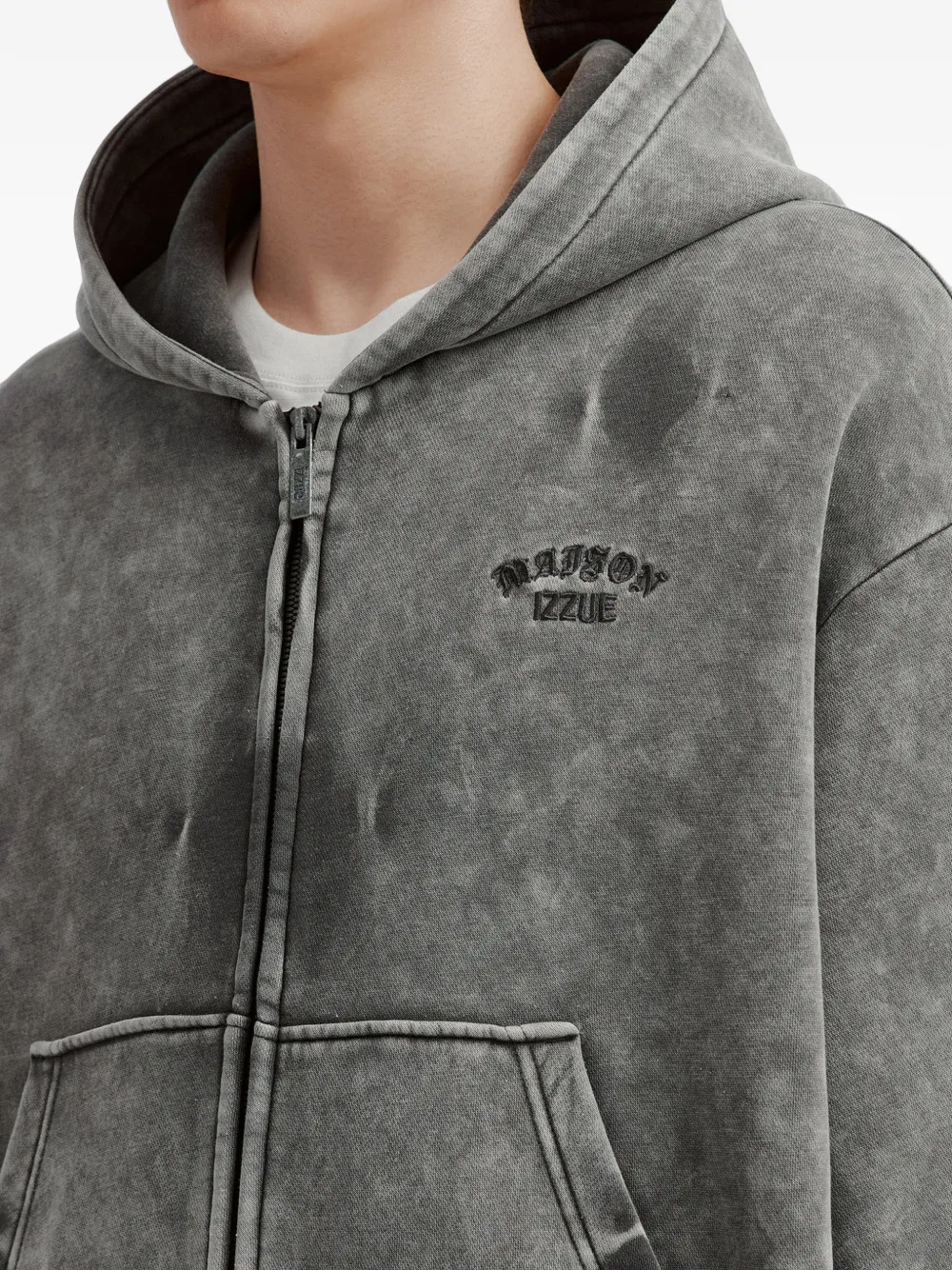 izzue Hoodie met geborduurd logo en acid wassing Grijs