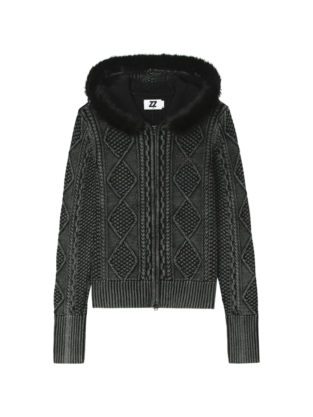 Izzue Cable-knit Hooded Cardigan In Black