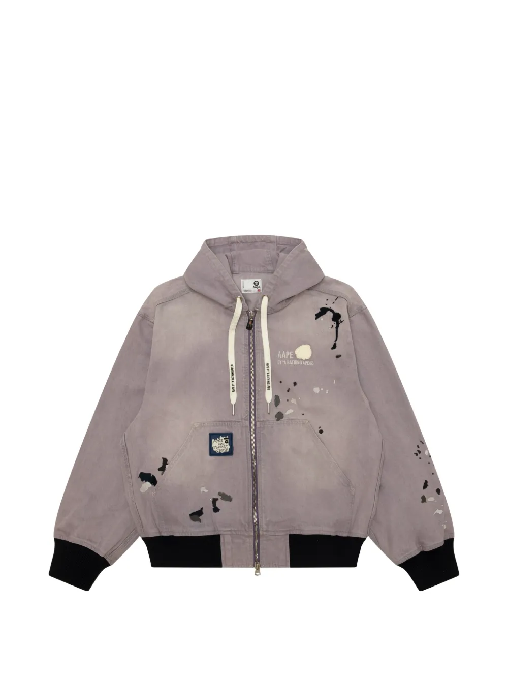 AAPE BY *A BATHING APE paint-splatter drawstring-hood jacket Grijs