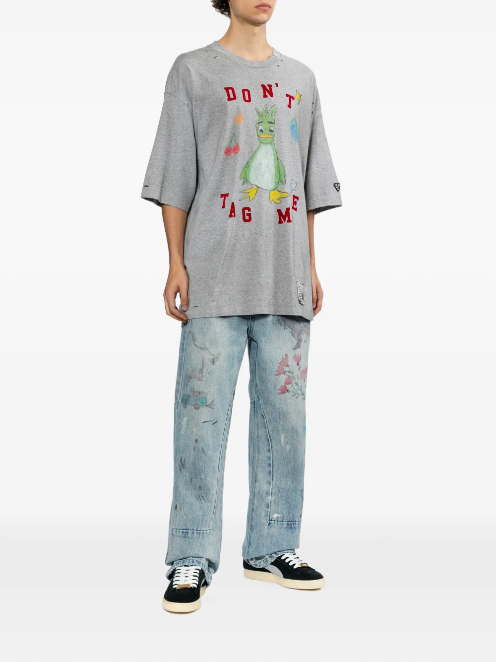 Maison MIHARA YASUHIRO Leon T-shirt met doodle-print Grijs