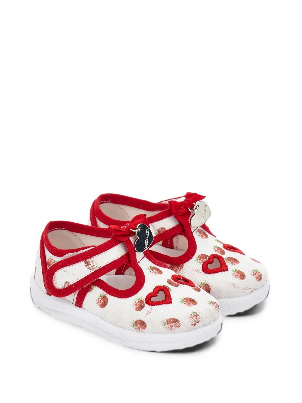 Monnalisa strawberry-print heart-cut-out ballet flats - Bianco