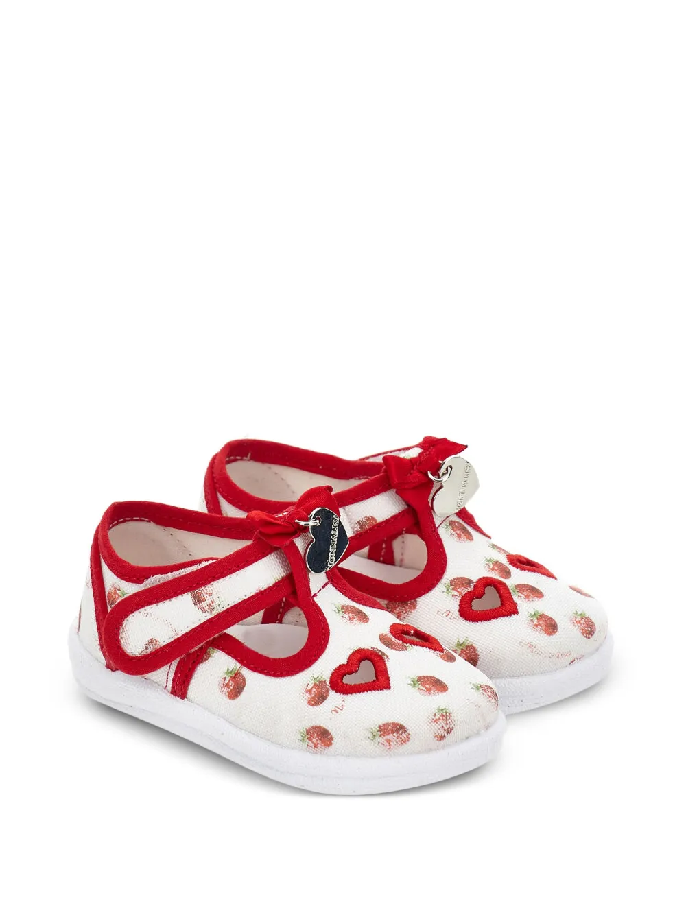 Monnalisa strawberry-print heart-cut-out ballet flats - Bianco