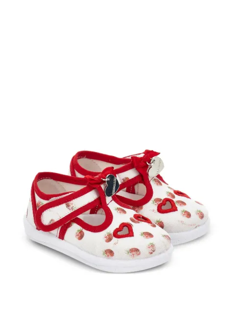 Monnalisa strawberry-print heart-cut-out ballet flats