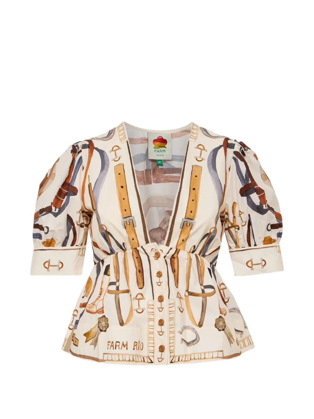 Farm Rio Puff-sleeve Blouse In 뉴트럴
