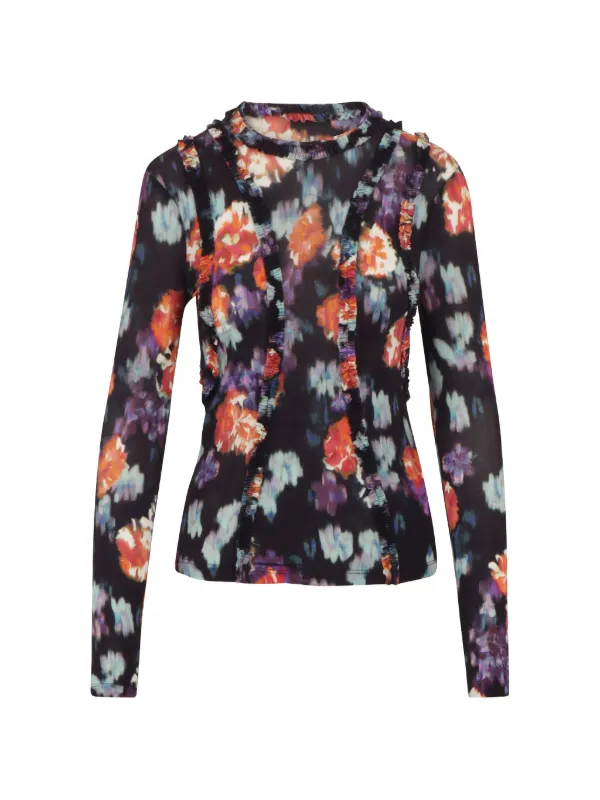 Ulla Johnson Ruffled Floral-print Top in Black