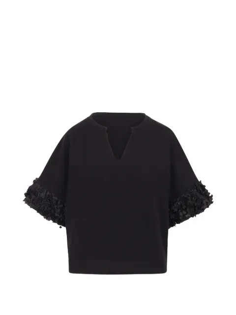 Noumeno Concetp floral-appliqué split-neck blouse