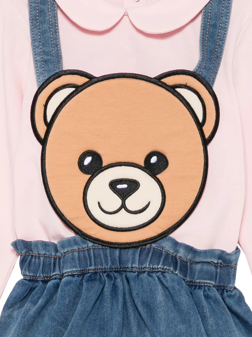 Moschino Kids Teddy Bear denim jurkset met krijtstreep Roze