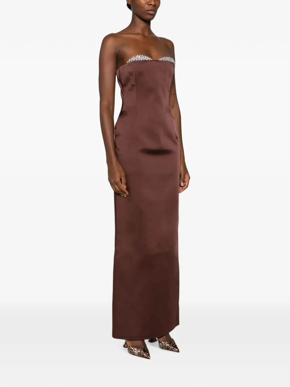 The New Arrivals Ilkyaz Ozel Noélie jurk verfraaid met kristallen Bruin