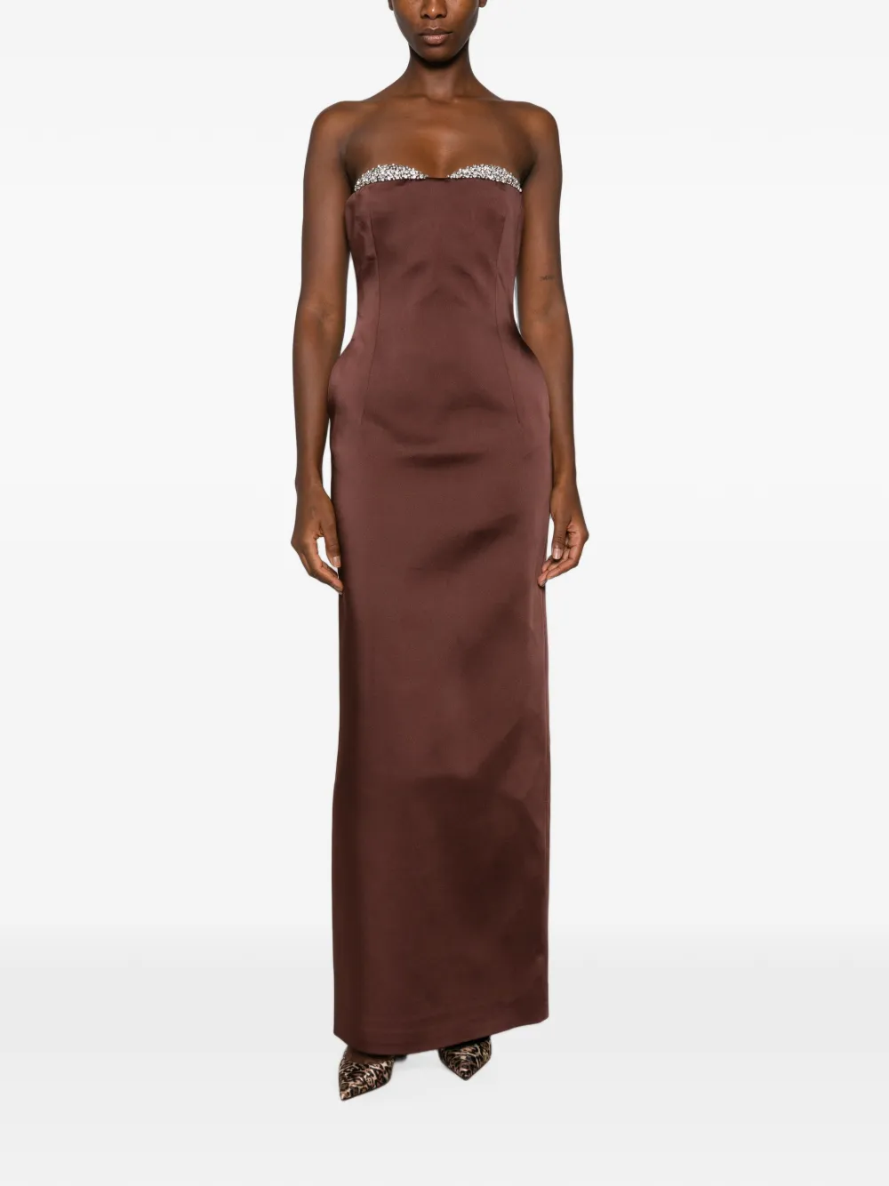 The New Arrivals Ilkyaz Ozel Noélie jurk verfraaid met kristallen Bruin