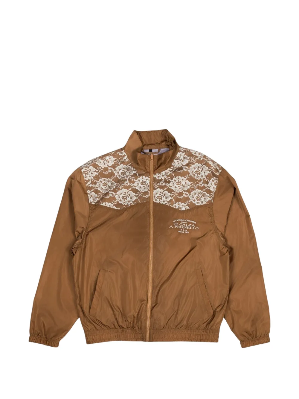 Pleasures x IUTER Francesca lace-overlay track jacket Bruin
