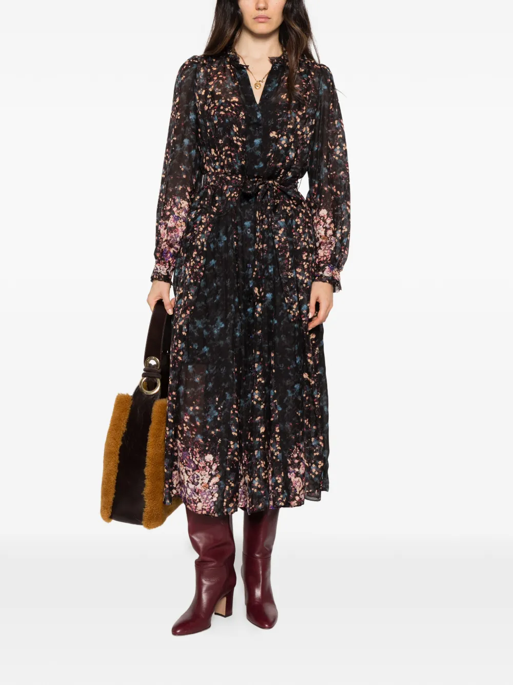Ulla Johnson Tessa zijden midi-jurk met bloemenprint Zwart