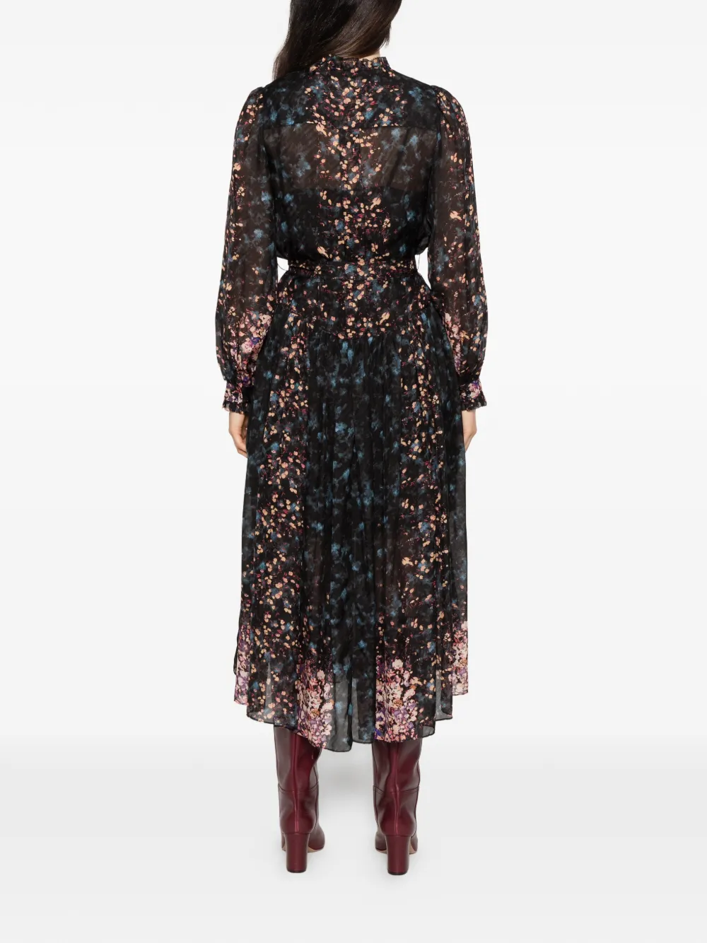 Ulla Johnson Tessa zijden midi-jurk met bloemenprint Zwart