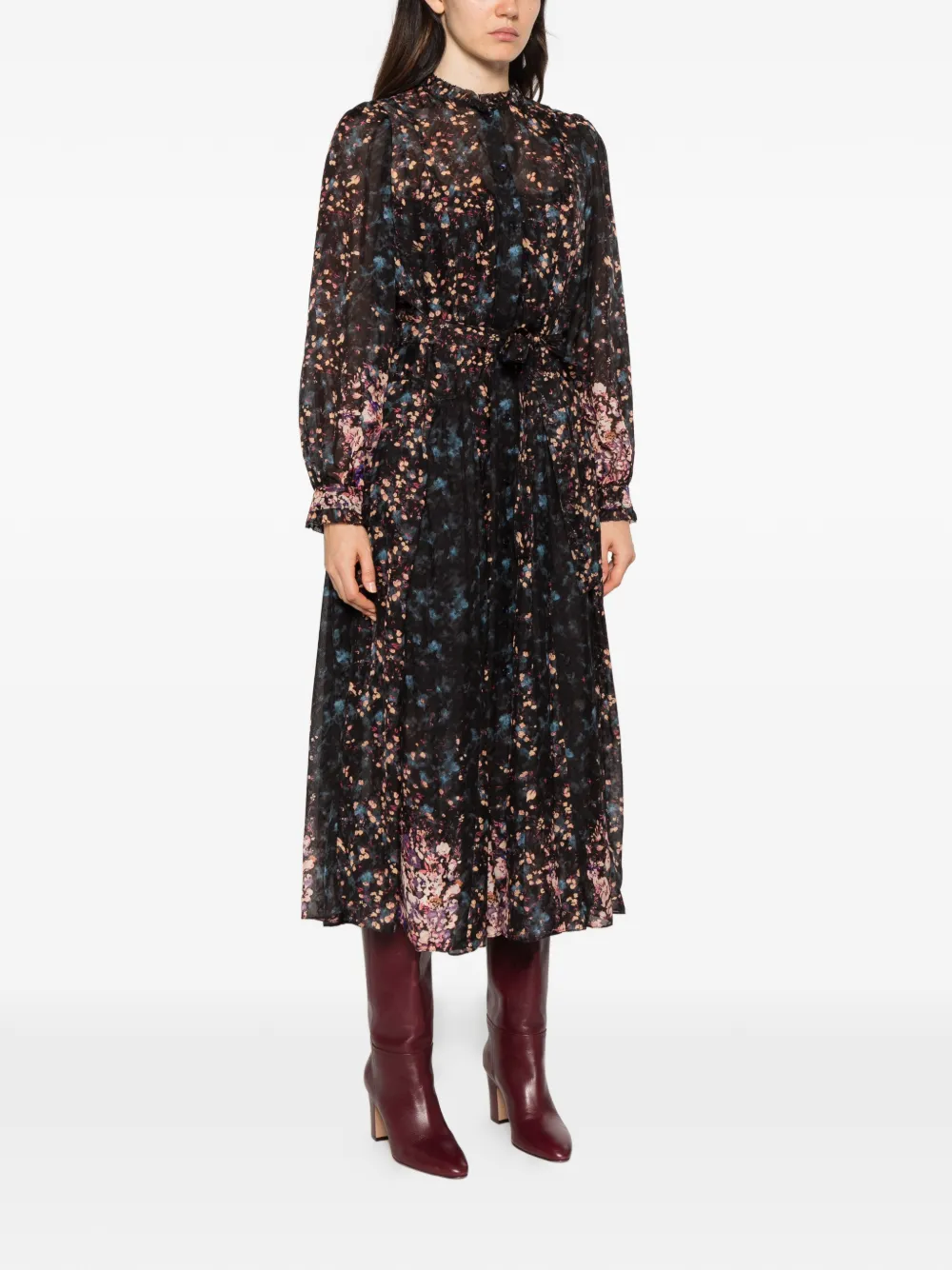 Ulla Johnson Tessa zijden midi-jurk met bloemenprint Zwart