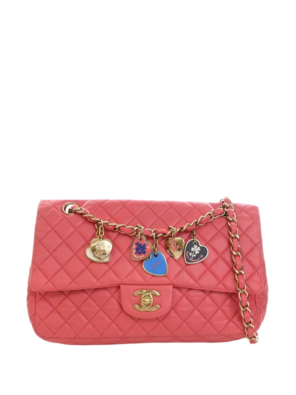 CHANEL Pre-Owned 2008-2009 Medium Classic Lambskin Valentines Heart Charms Single Flap shoulder bag - Rosa