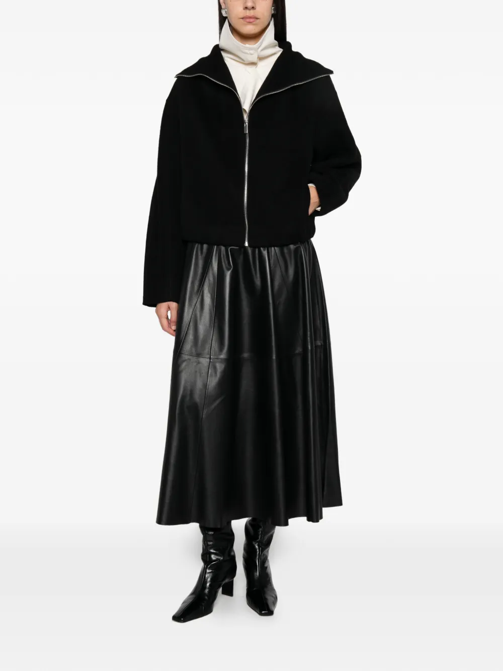 Arma panelled leather midi skirt Zwart