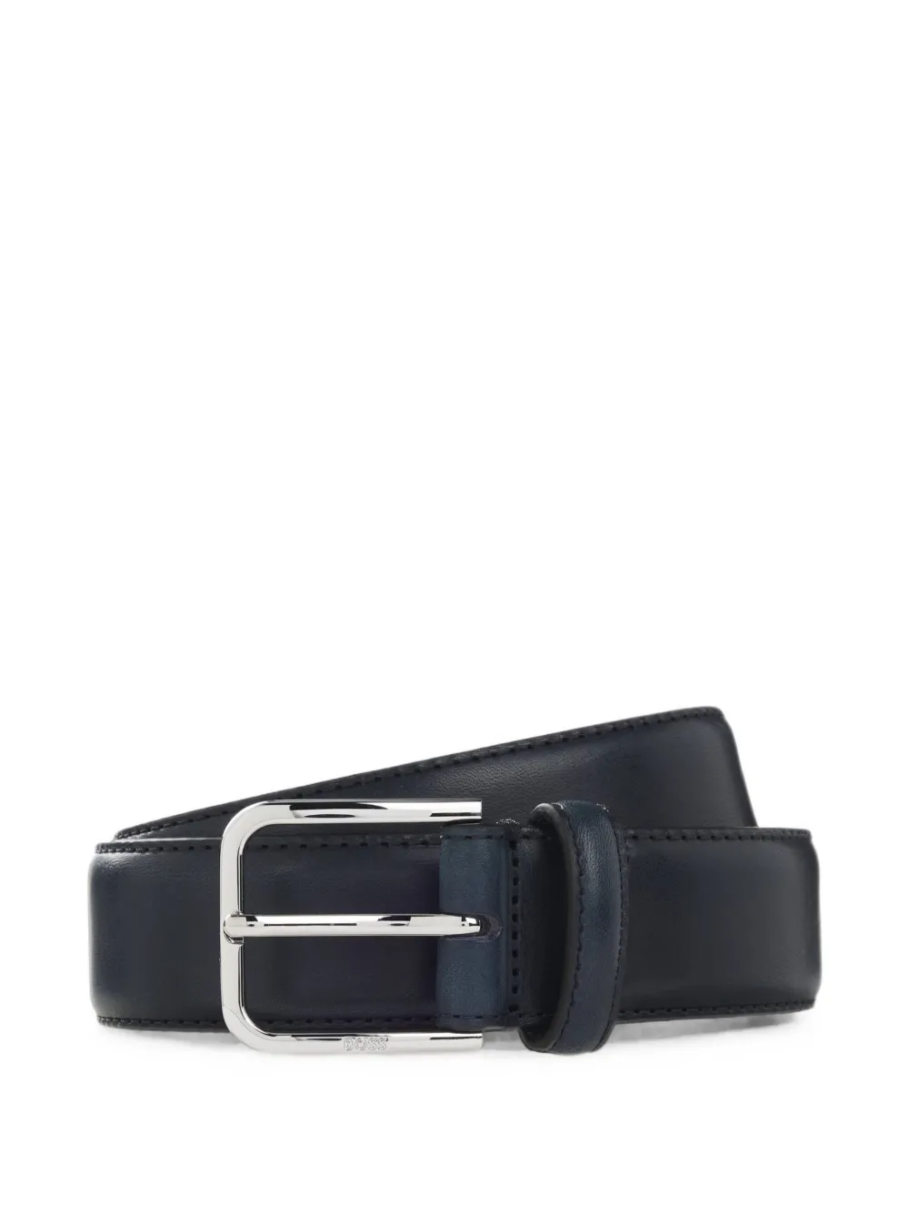 Hugo Boss Leather Business Belt With Polished Silver Buckle In Blue