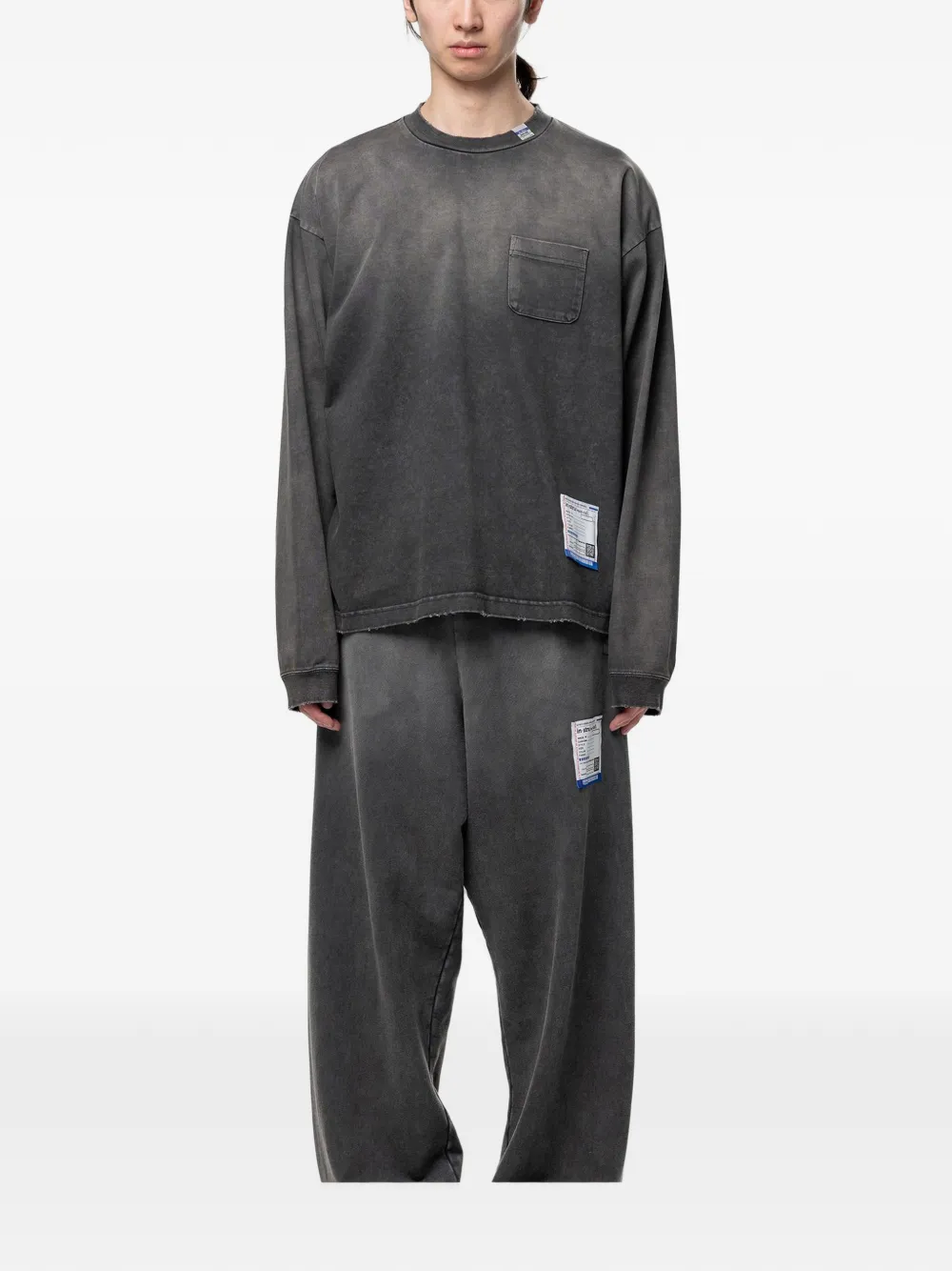 Maison MIHARA YASUHIRO Gerafeld T-shirt met lange mouwen en vervaagd effect Zwart