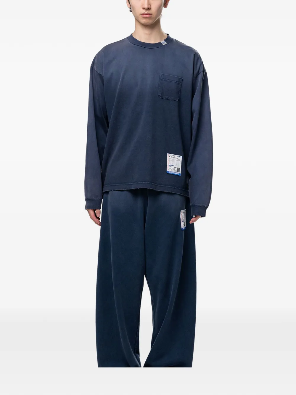 Maison MIHARA YASUHIRO Zon vervaagd als gerafeld T-shirt met lange mouwen Blauw