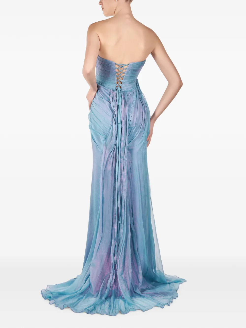 ANDREEA VENECIUC Ocean Glow gedrapeerde avondjurk zonder bandjes Blauw