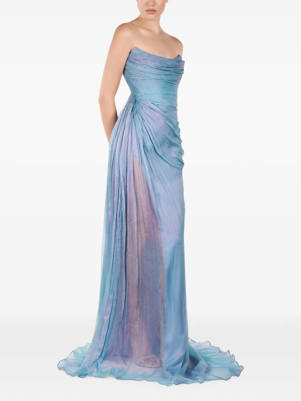 ANDREEA VENECIUC Ocean Glow gedrapeerde avondjurk zonder bandjes Blauw