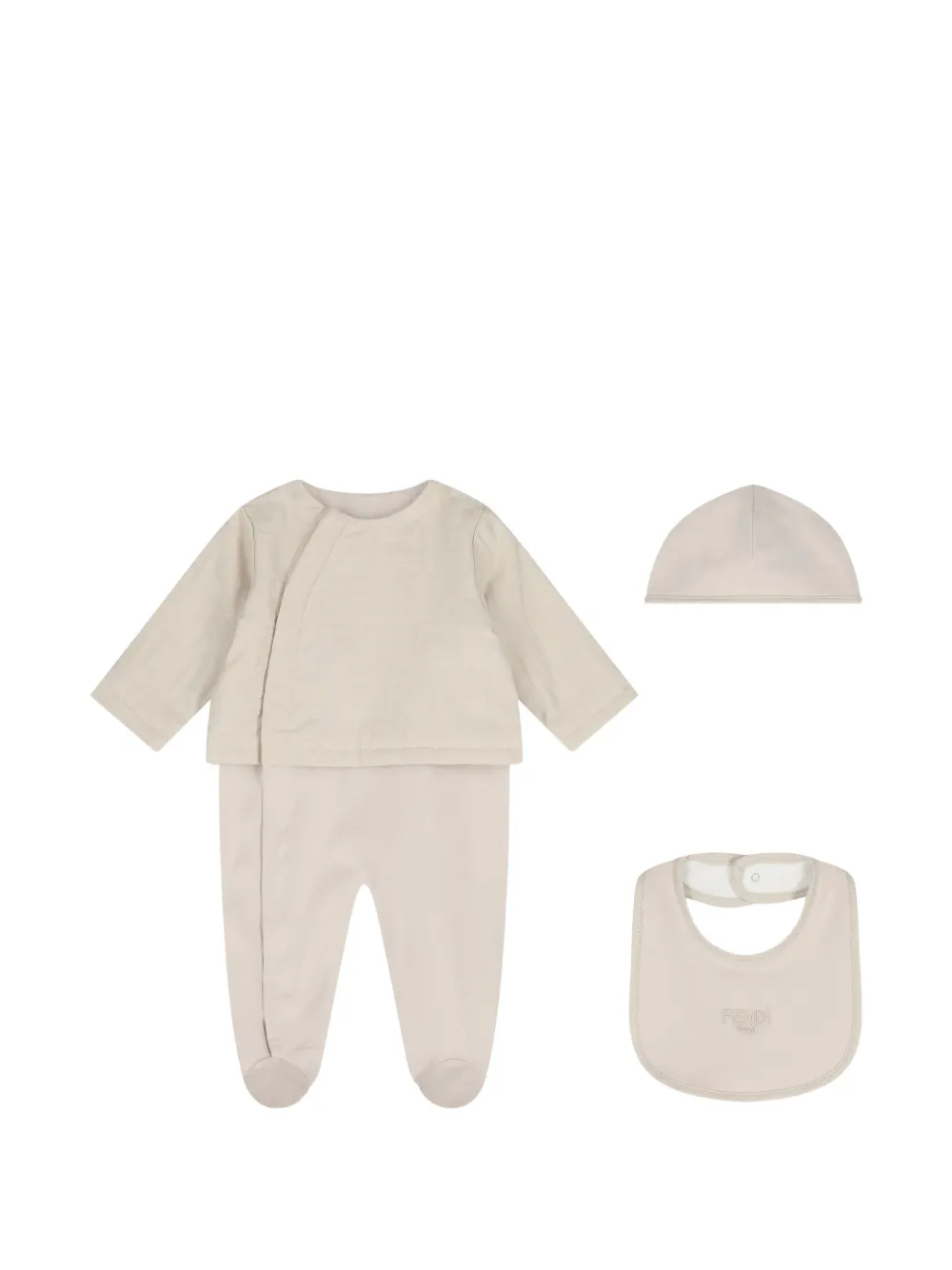 Fendi Kids FF logo-jacquard bib and beanie hat set Beige