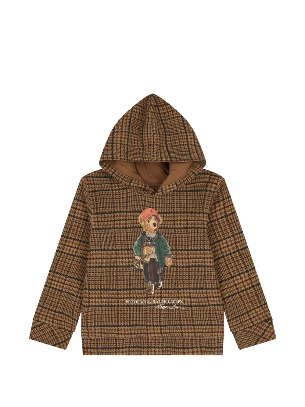 POLO RALPH LAUREN KIDS Polo Bear tweed-print hoodie - Marrone