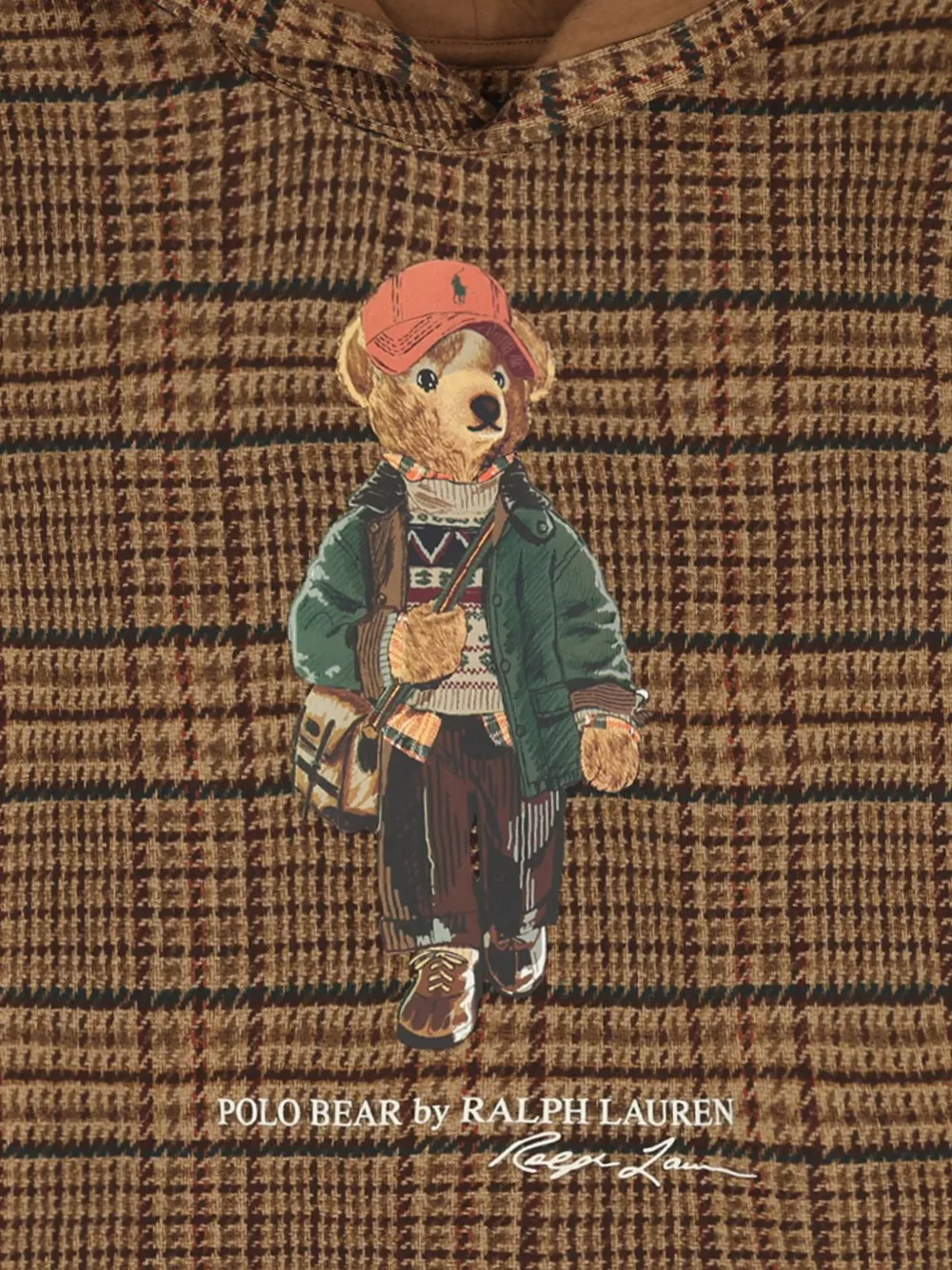 POLO RALPH LAUREN KIDS Polo Bear hoodie met tweed-print Bruin