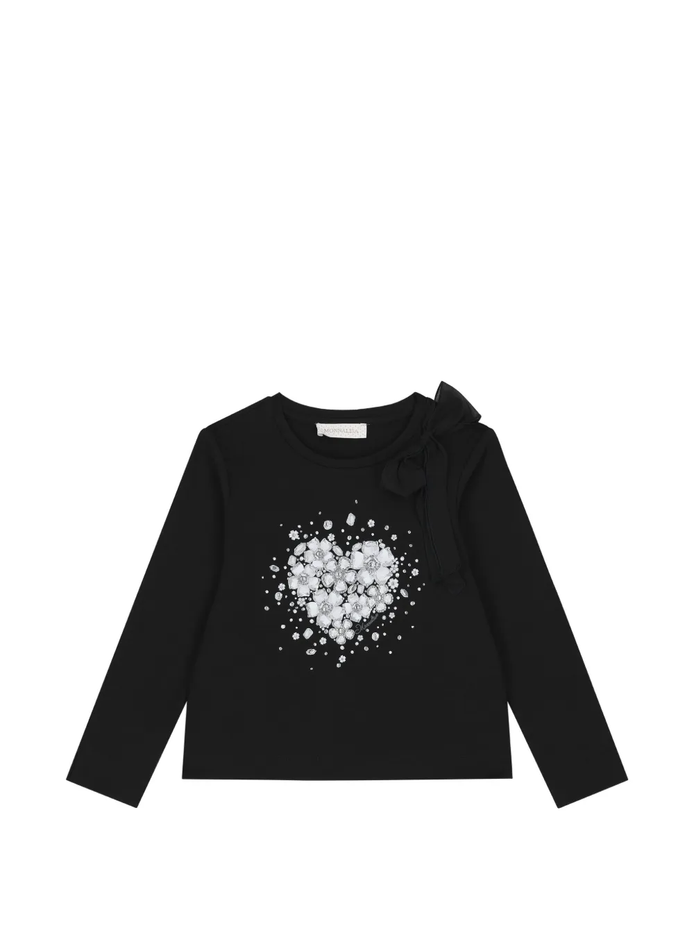 Monnalisa Heart crystal-embellished bow-detail T-shirt - Nero