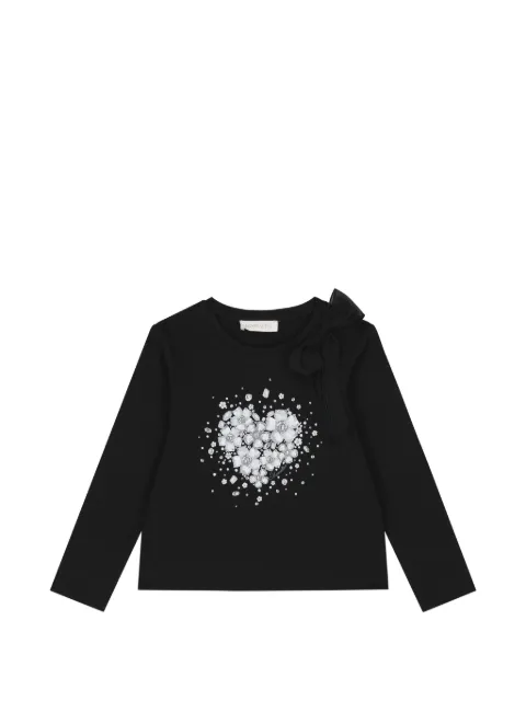 Monnalisa Heart crystal-embellished bow-detail T-shirt