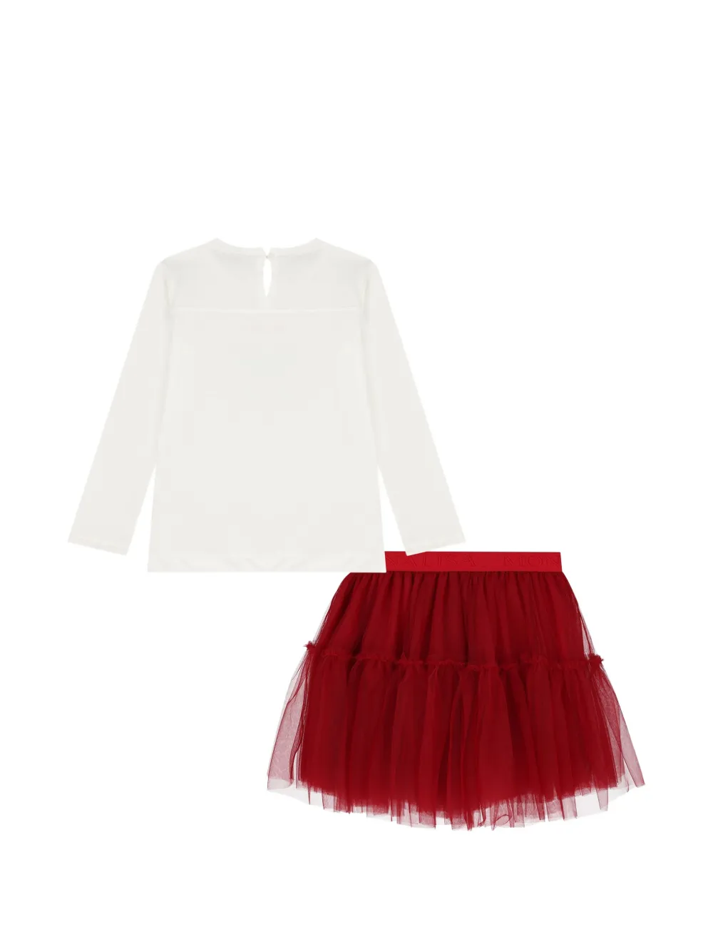 Monnalisa rhinestone-embellished tiered top and skirt set Wit