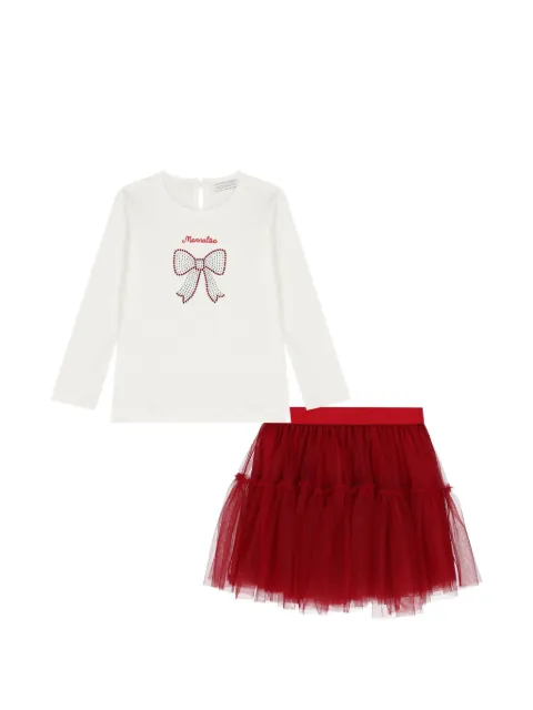 Monnalisa rhinestone-embellished tiered top and skirt set