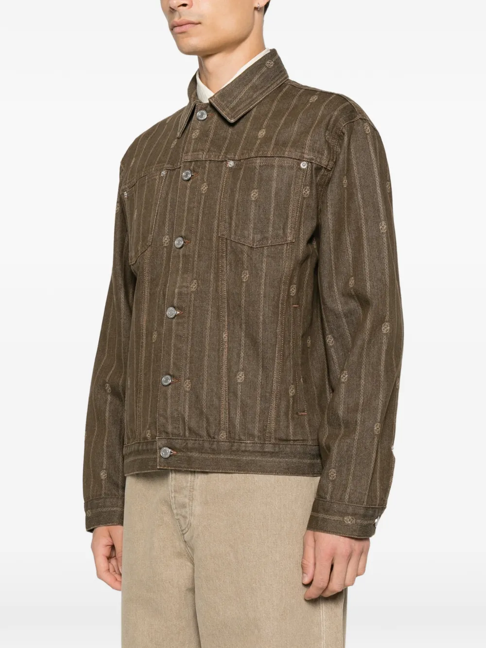 Drôle De Monsieur Denim jack met logo-monogram Bruin