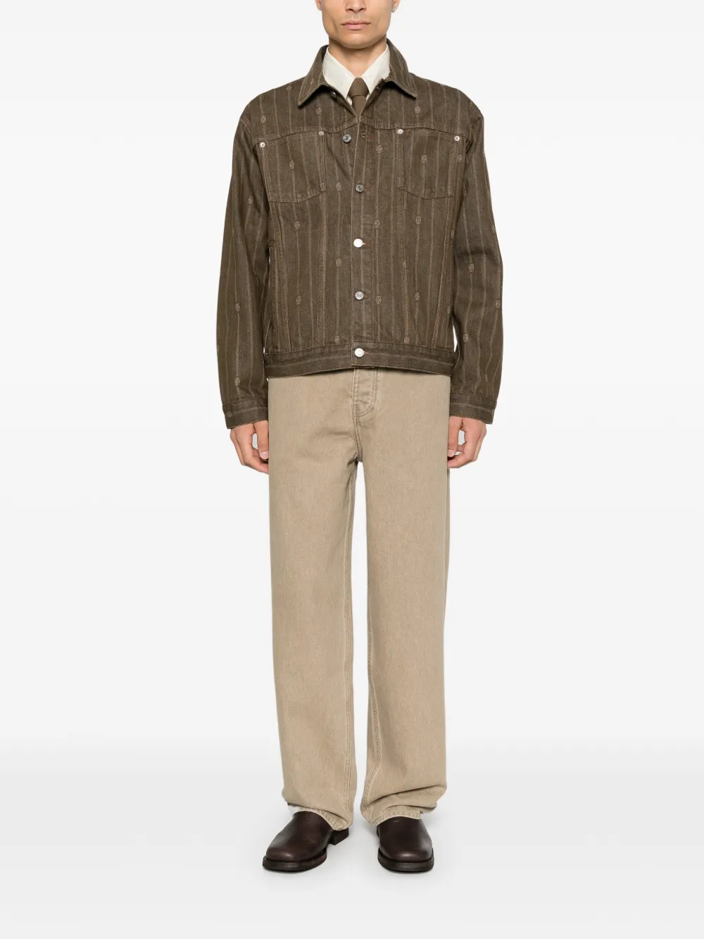 Drôle De Monsieur Denim jack met logo-monogram Bruin
