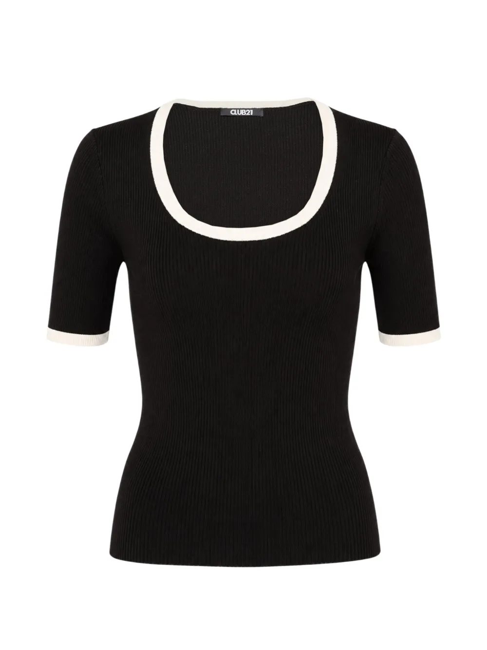 Club21 Collection Genevieve ribbed-knit contrast-trim blouse - Nero
