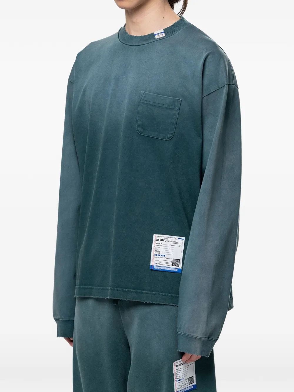 Maison MIHARA YASUHIRO Gerafeld T-shirt met lange mouwen en vervaagd effect Groen