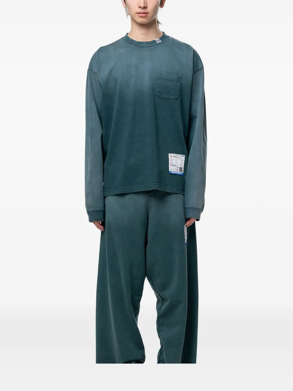Maison MIHARA YASUHIRO Gerafeld T-shirt met lange mouwen en vervaagd effect Groen
