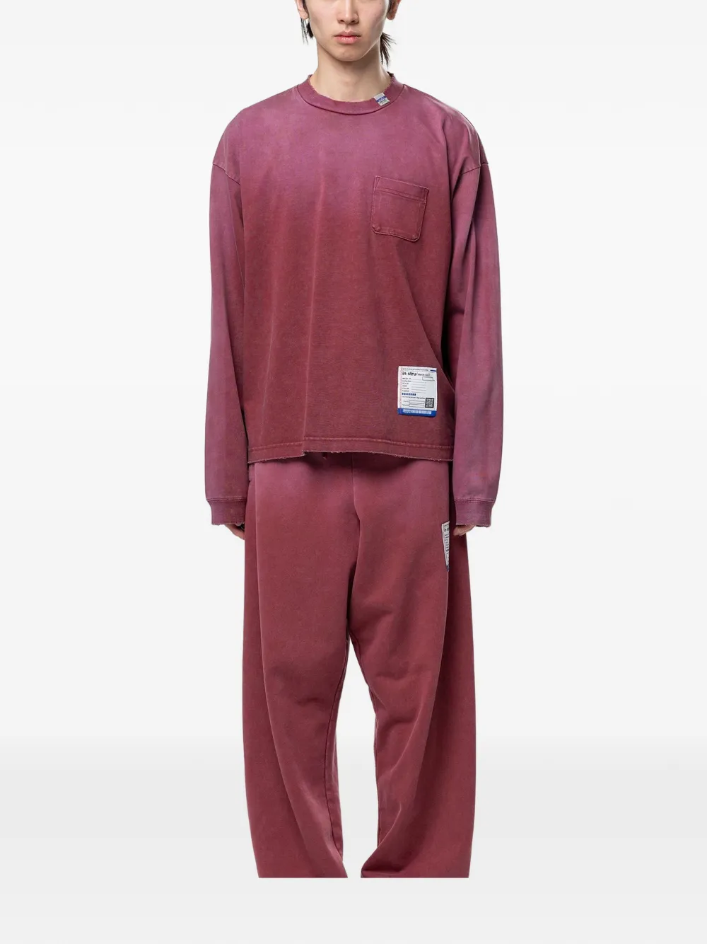 Maison MIHARA YASUHIRO Gerafeld T-shirt met lange mouwen en vervaagd effect Rood