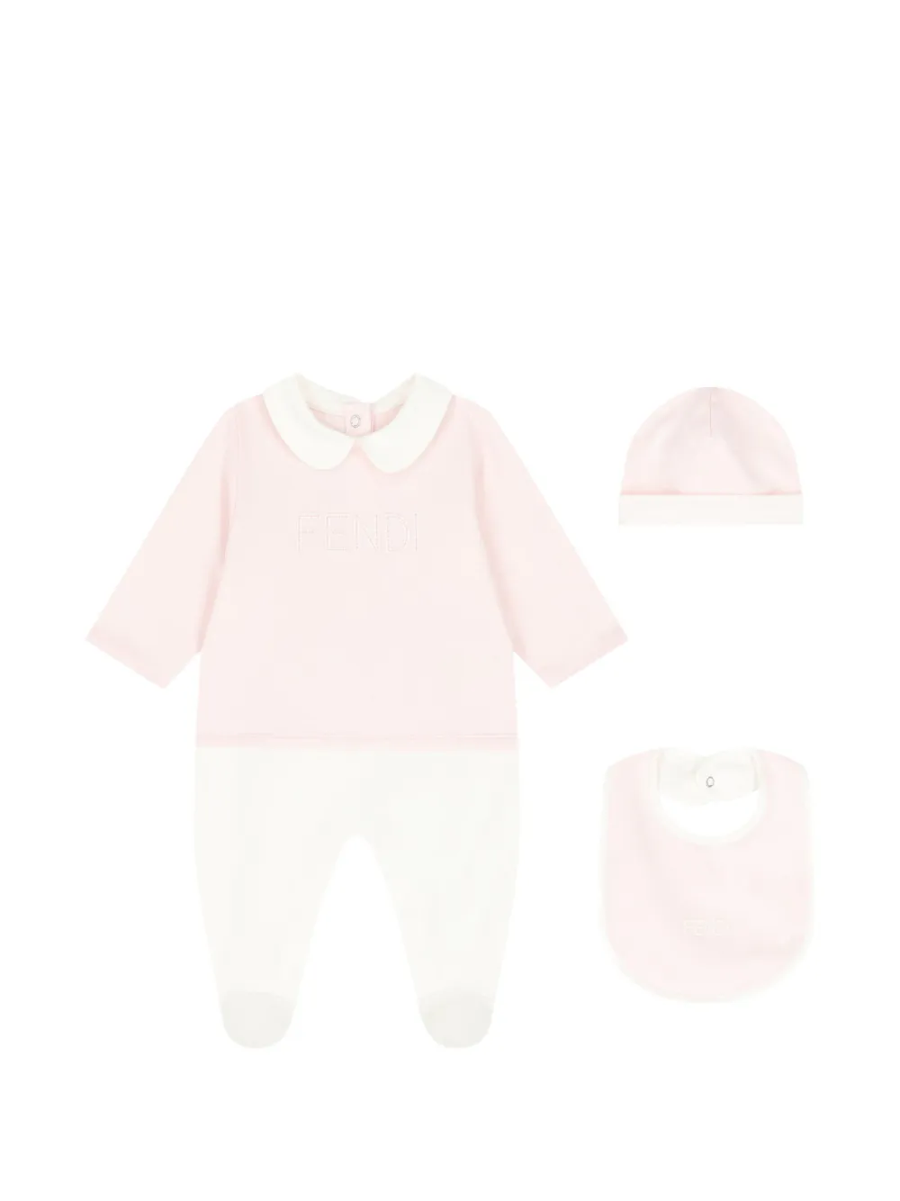 Fendi Kids logo-embroidered collar baby set (set of three) - Rosa