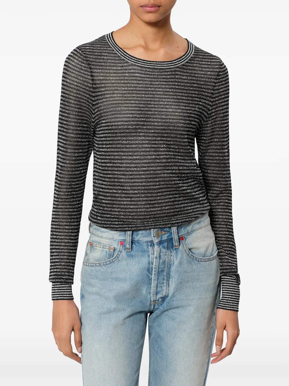 ISABEL MARANT t-shirt Cenaya en maille rayée - Noir ISABEL MARANT t-shirt Cenaya en maille rayée - Noir