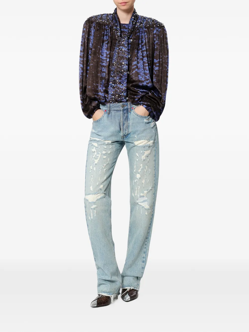 ISABEL MARANT Loyra verfraaide zijden blouse Blauw