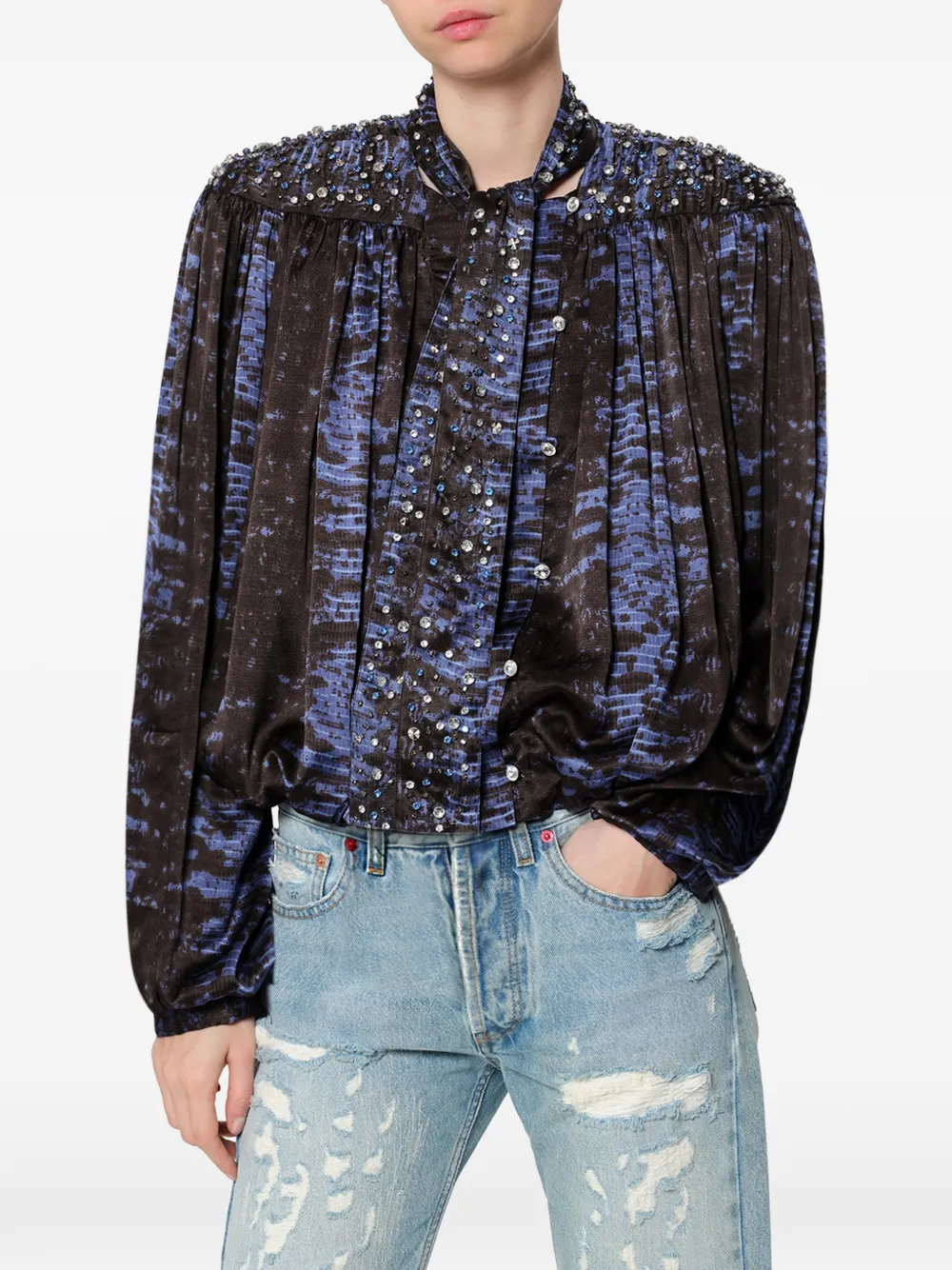 ISABEL MARANT Loyra verfraaide zijden blouse Blauw