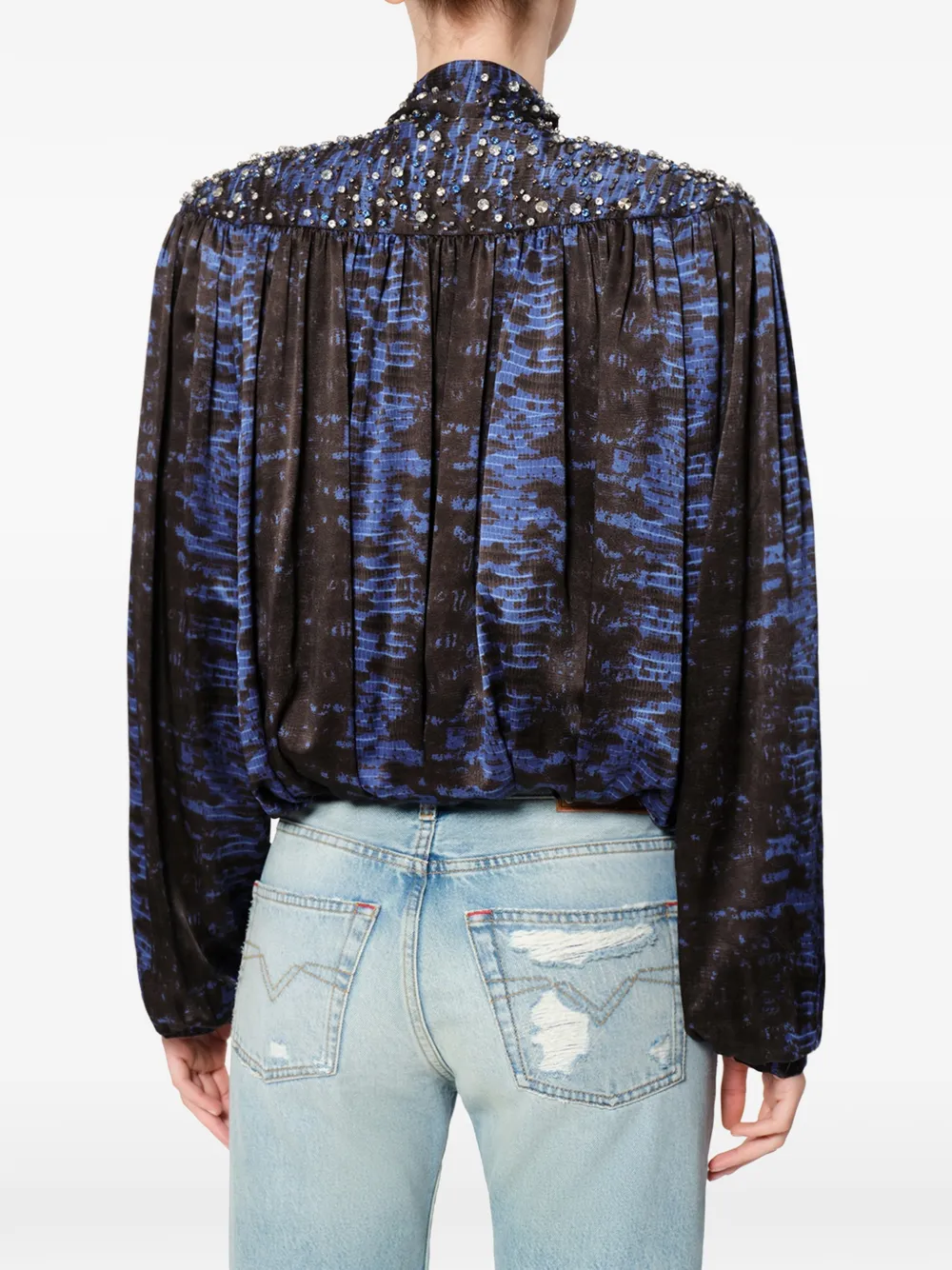 ISABEL MARANT Loyra verfraaide zijden blouse Blauw