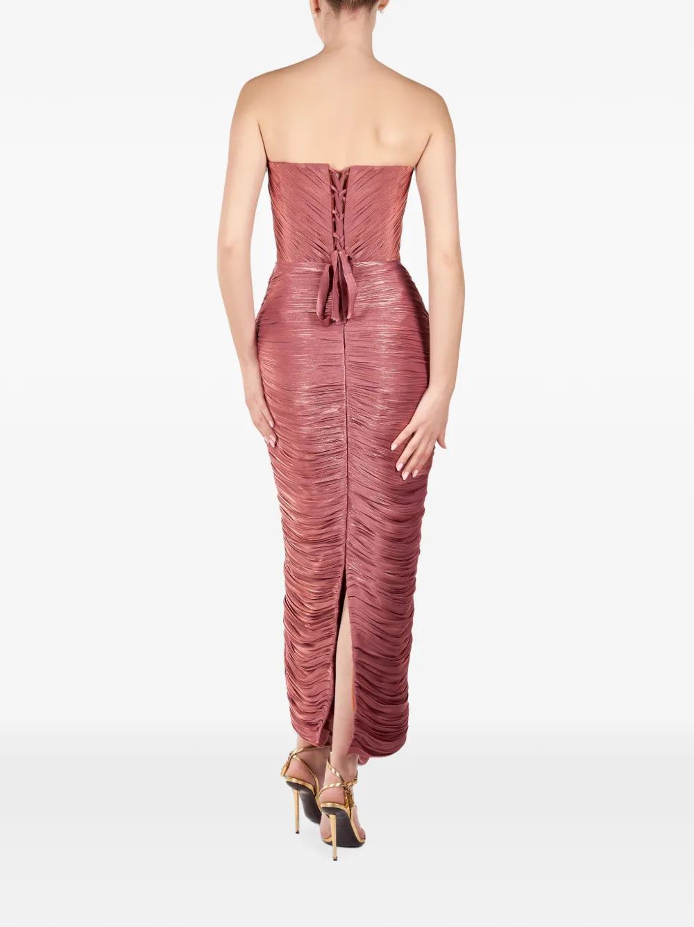 ANDREEA VENECIUC Rose midi-jurk met ruches en korsetstijl Roze