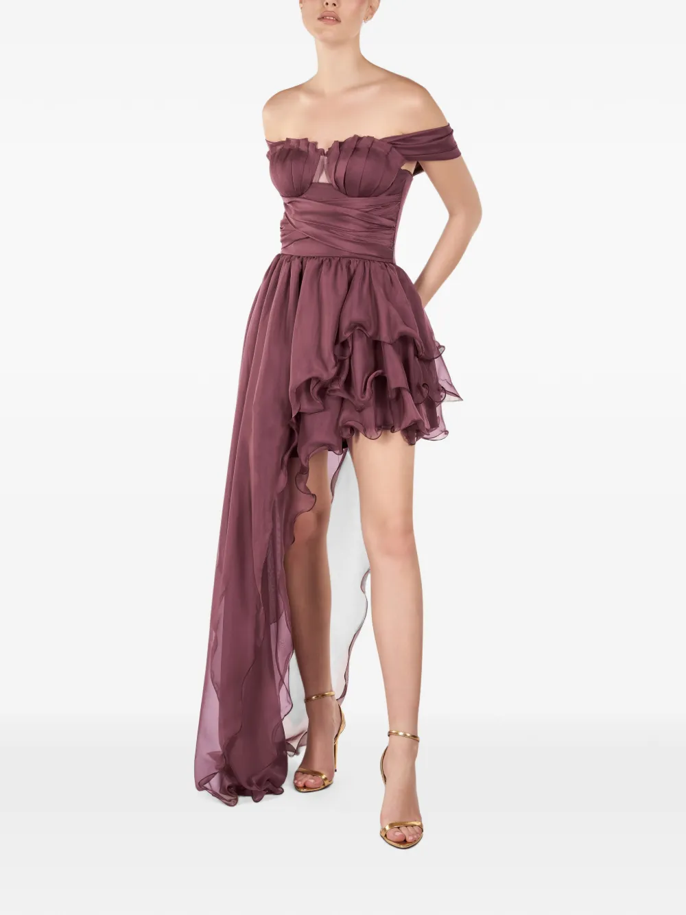 ANDREEA VENECIUC Mauve Elisee asymmetrische mini-jurk met ruches Paars