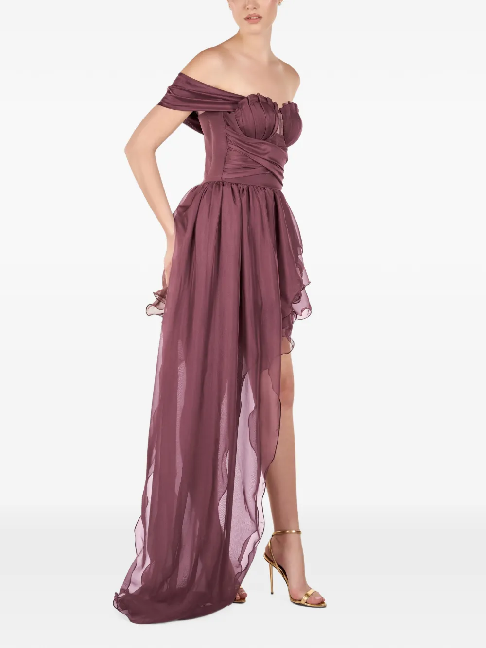 ANDREEA VENECIUC Mauve Elisee asymmetrische mini-jurk met ruches Paars