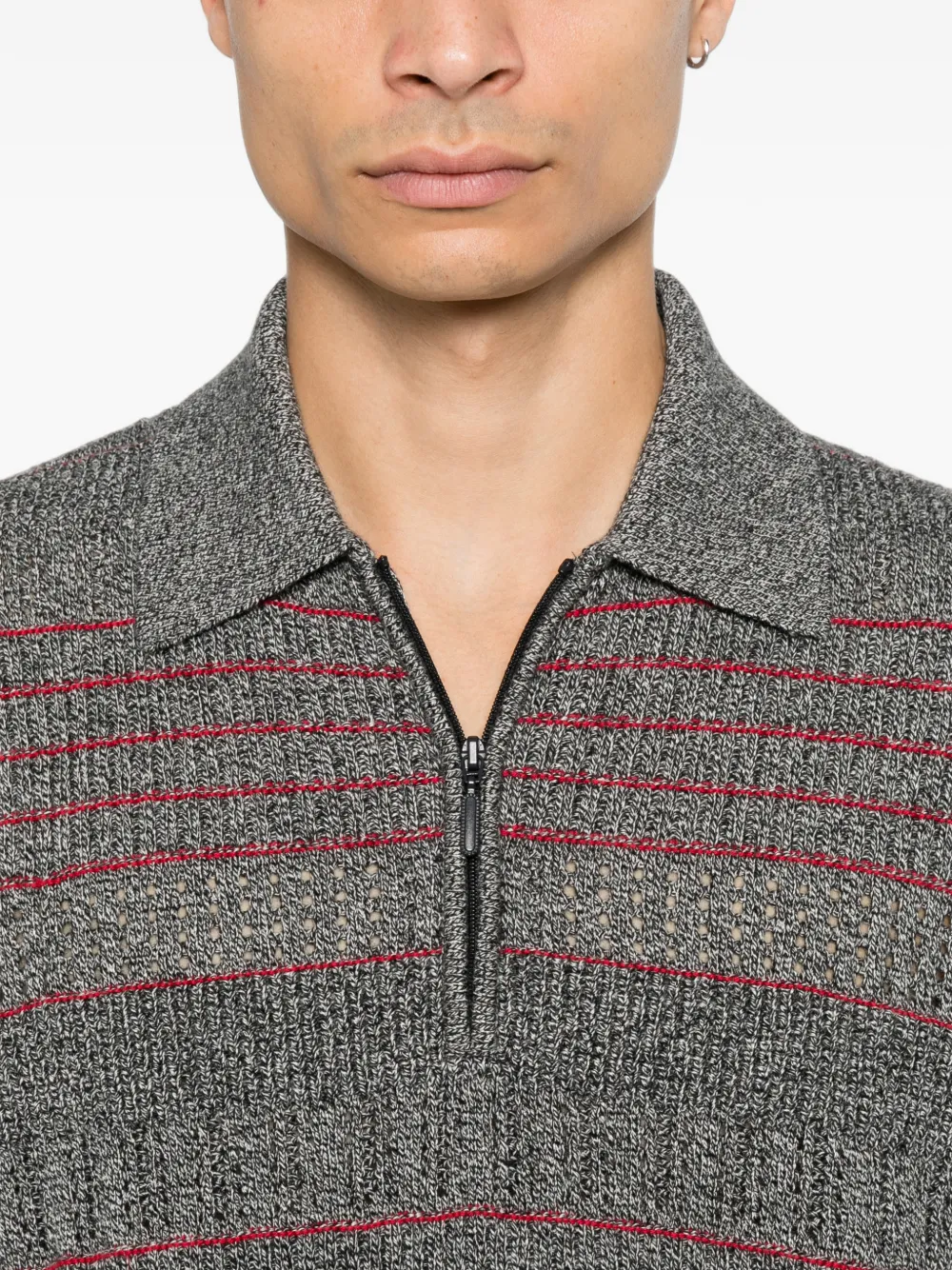 Drôle De Monsieur Gestreept gebreid poloshirt met kwartrits Grijs