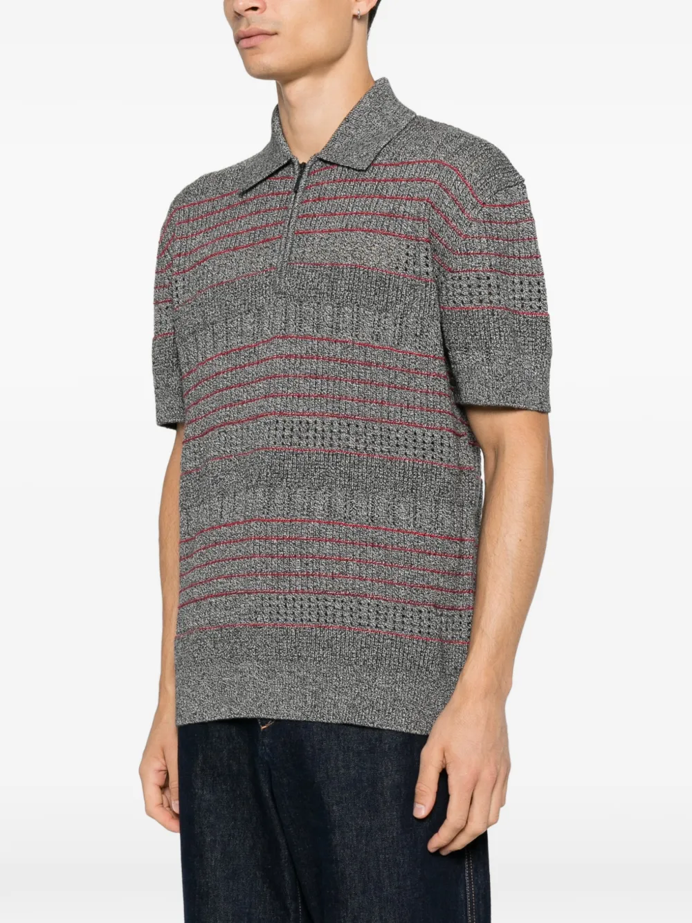 Drôle De Monsieur Gestreept gebreid poloshirt met kwartrits Grijs