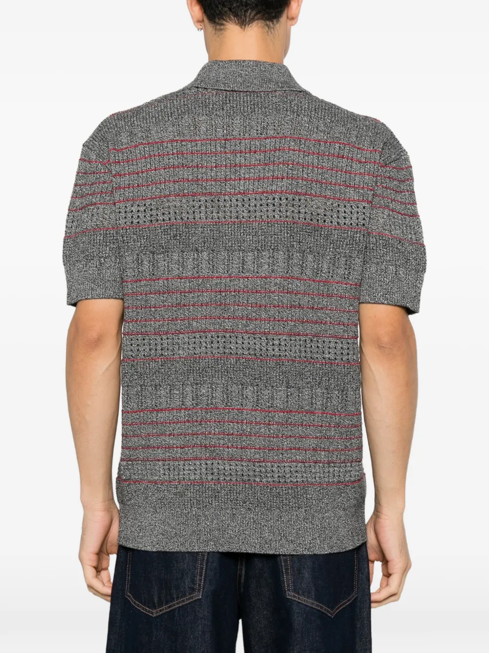 Drôle De Monsieur Gestreept gebreid poloshirt met kwartrits Grijs