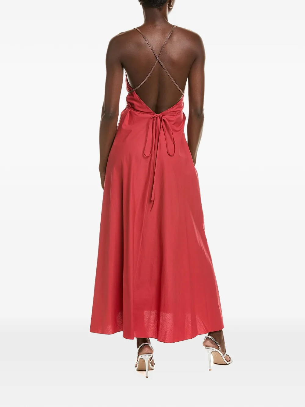 Brunello Cucinelli Maxi-jurk verfraaid met kralen en rugstrik Rood